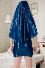 Women Two-Tone Blue Latex Nun Dress Set