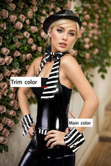 Women Latex Tops Front Buttons Halter Vest