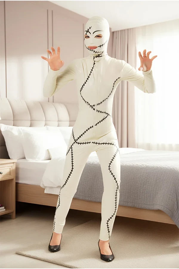 Women Latex Catsuits Stitched Integrated Hood