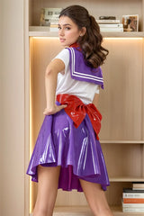 Women Latex Dress Sailor Schoolgirl Purple and White