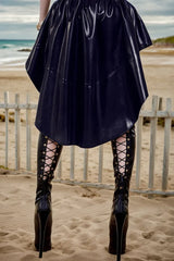 Women Asymmetrical Black Latex Skirts Ruffled Hem