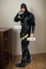 Men Latex Catsuits Heavy Black Hooded Diving