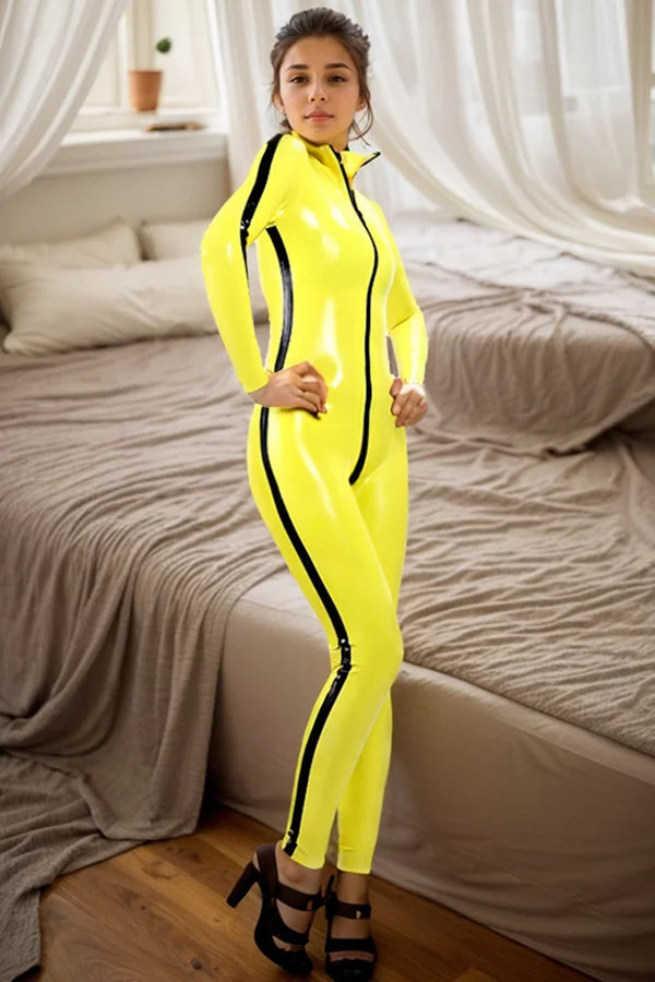 Women Yellow Latex Catsuits Killing Bill Cosplay
