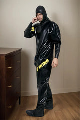 Men Latex Catsuits Heavy Black Hooded Diving