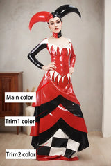 Women Latex Dress Harley Quinn Jester Cosplay Gown