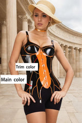 Women Latex Corsets Petals Falling Color Block Design