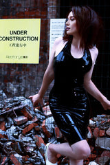 Women Latex Dress Black Sleeveless Bodycon Racerback