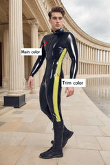 Black Man Latex Catsuits Yellow Side Stripe