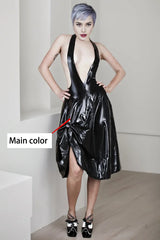 Women Latex Dress Deep V Backless