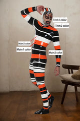 Man Latex Catsuits Candystripe Hooded With Feet