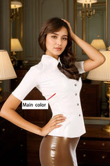 Women Latex Top Skirts Set Office Wear