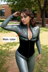 Women Certifiably Sultry Siren Blue Gray Latex Catsuits