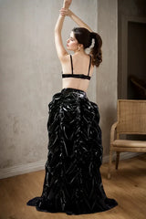 Womens Black Latex Maxi Skirt Lava Flow