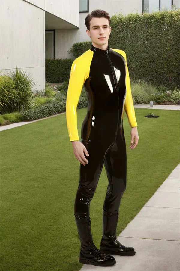 Man Latex Catsuits Raglan Sleeved Front Zipper