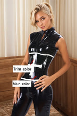 Women Latex Corsets Cross Square Byzantine Design Black