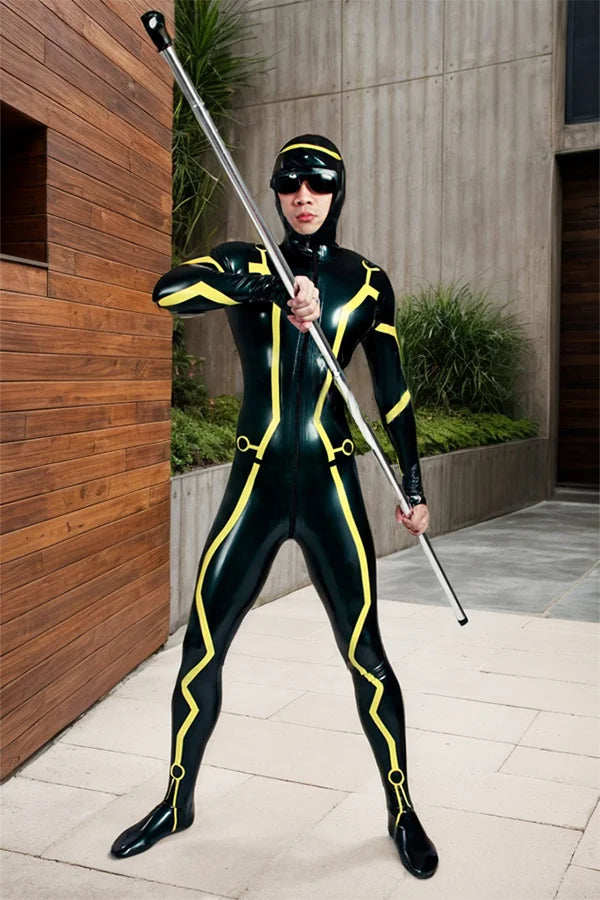 Man Latex Catsuits Hooded Tron