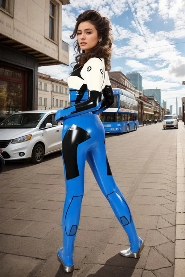 Women Latex Catsuits Blue Evangelion Asuka cosplay