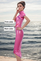 Women Latex Dress Pink Cheongsam Tradition Style