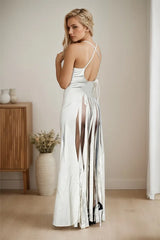 Women Latex Maxi Dress Buttock Cutouts