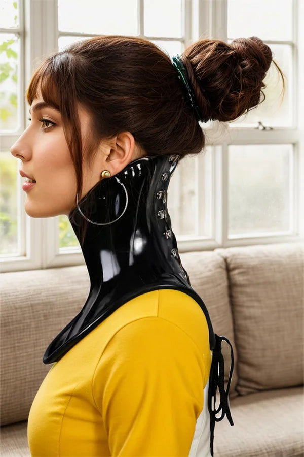 Women Latex Neck Corset Black Harness