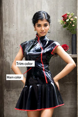 Women Latex Mini Dress Cheongsam Inspired