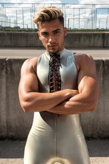 Man Latex Catsuits Laced Front Sleeveless