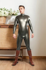 Man Latex Catsuits Neck Entry Pouch Zipperless