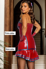 Women Latex Mini Dress Circus Star Red Halter