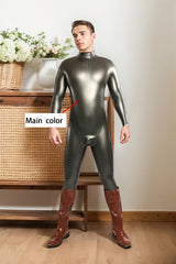 Man Latex Catsuits Neck Entry Pouch Zipperless