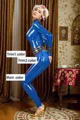 Flight Style Womens Latex Catsuit with Gold Accents