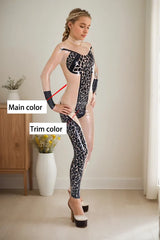 Women Mosaic Semi Transparent Latex Catsuits