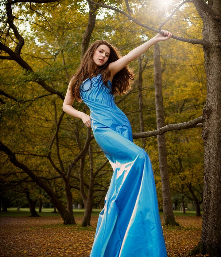 Women Latex Dress Strapless Bridesmaid Gown