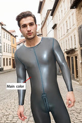 Man Latex Catsuits Round Neck Back Zip