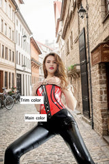 Women Red Latex Corsets Genevieve Striped Design