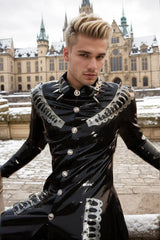 Men Latex Coats Spiked Trench