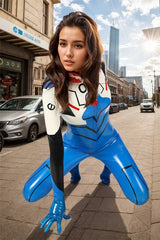 Women Latex Catsuits Blue Evangelion Asuka cosplay