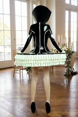 Women Latex Dress Structured Bust Collar Voluminous Ruffles