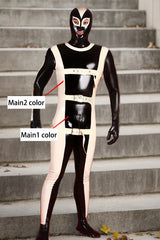 Man Latex Catsuits Full Body Strapped In