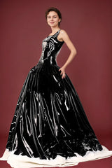 Women Latex Dress Black Evening Gown