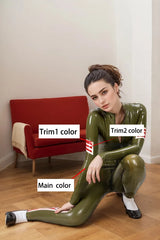 Women Latex Catsuits Camouflaged Conspirator Trackside Olive Green