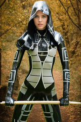 Women Latex Catsuits Mass Black Techwear Cyberpunk Hooded