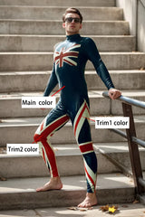 Man Latex Catsuits Three Tone Britannia Back Zipper