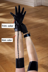 Women Latex Gloves Translucent Black Stripe Nude