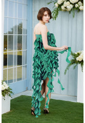 Women Latex Dress Curled Fringe Tube Top