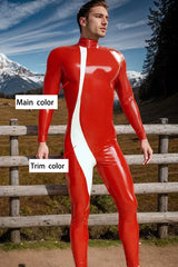 Man Latex Catsuits Two Tone Waverider Back Zipper