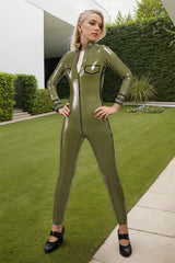 Women Olive Green Latex Catsuits Uniformity