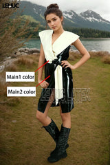 Women Black Latex Midi Dress Draped Shawl