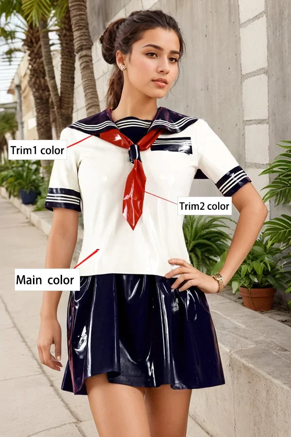 Women Latex Sailor School Uniform Set