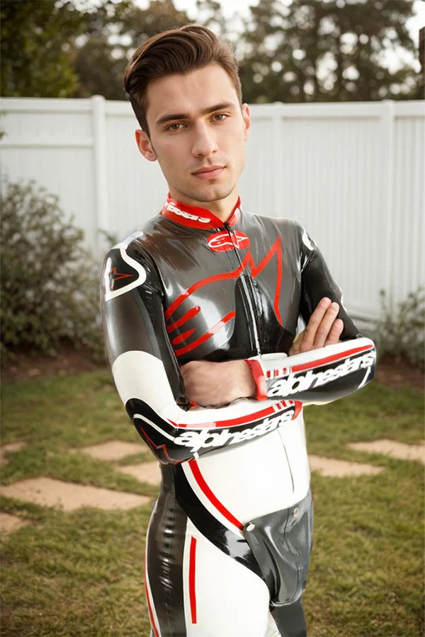Man Latex Catsuits MotoGP Biker with Codpiece