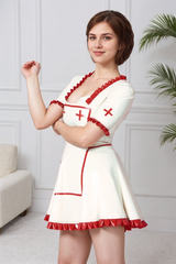 Women Latex Dress Nurse False Apron Fetish Cosplay